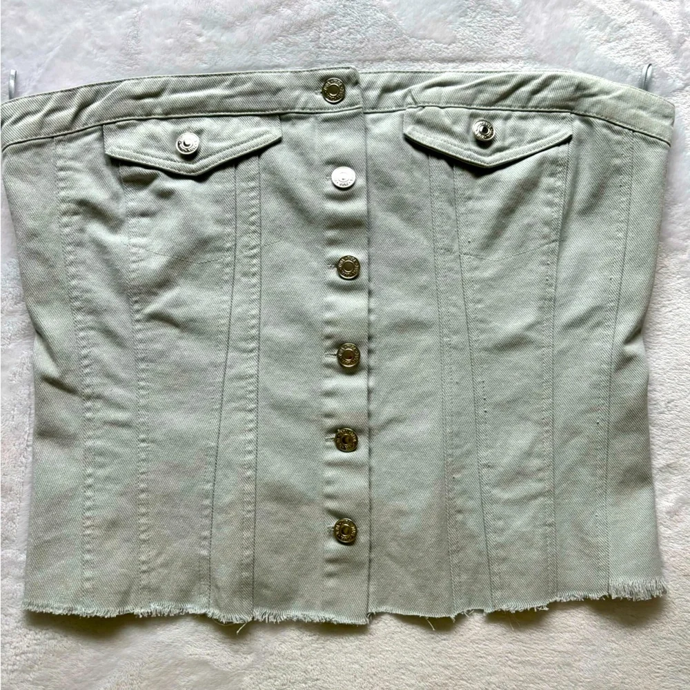 ZARA Top Strapless Silver Blue Denim Corset Style Tube Top—NWT—XXL - Picture 7 of 16